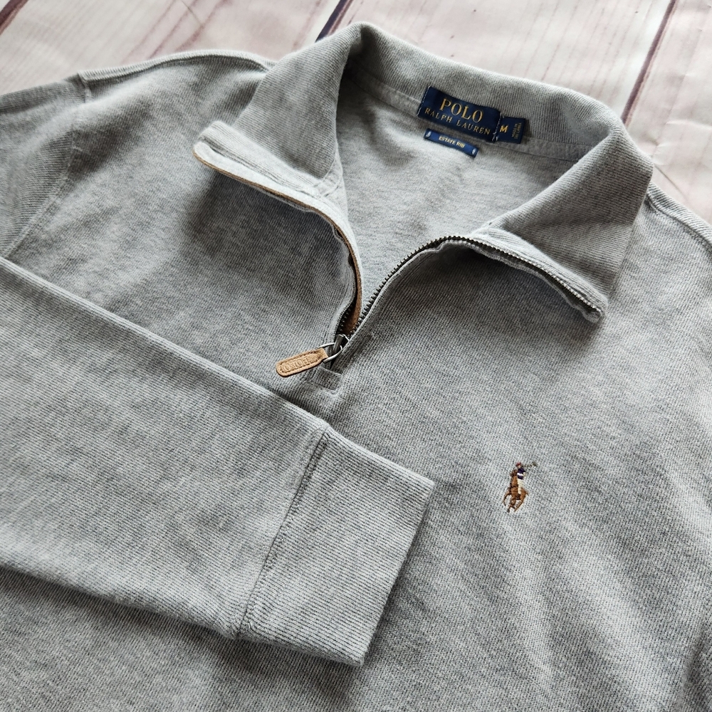 Polo Ralph Lauren "Estate Rib Quarter Zip Pullover" Andover Heather Grey Men's M - Picture 3 of 12